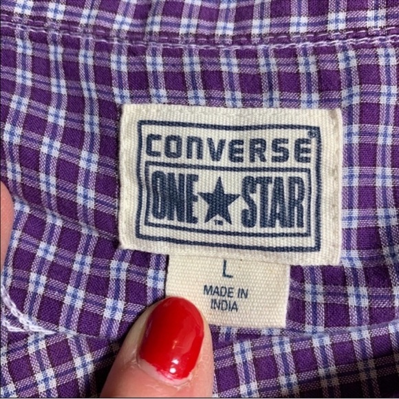 Converse lightweight purple plaid long sleeved button down - Picture 5 of 6